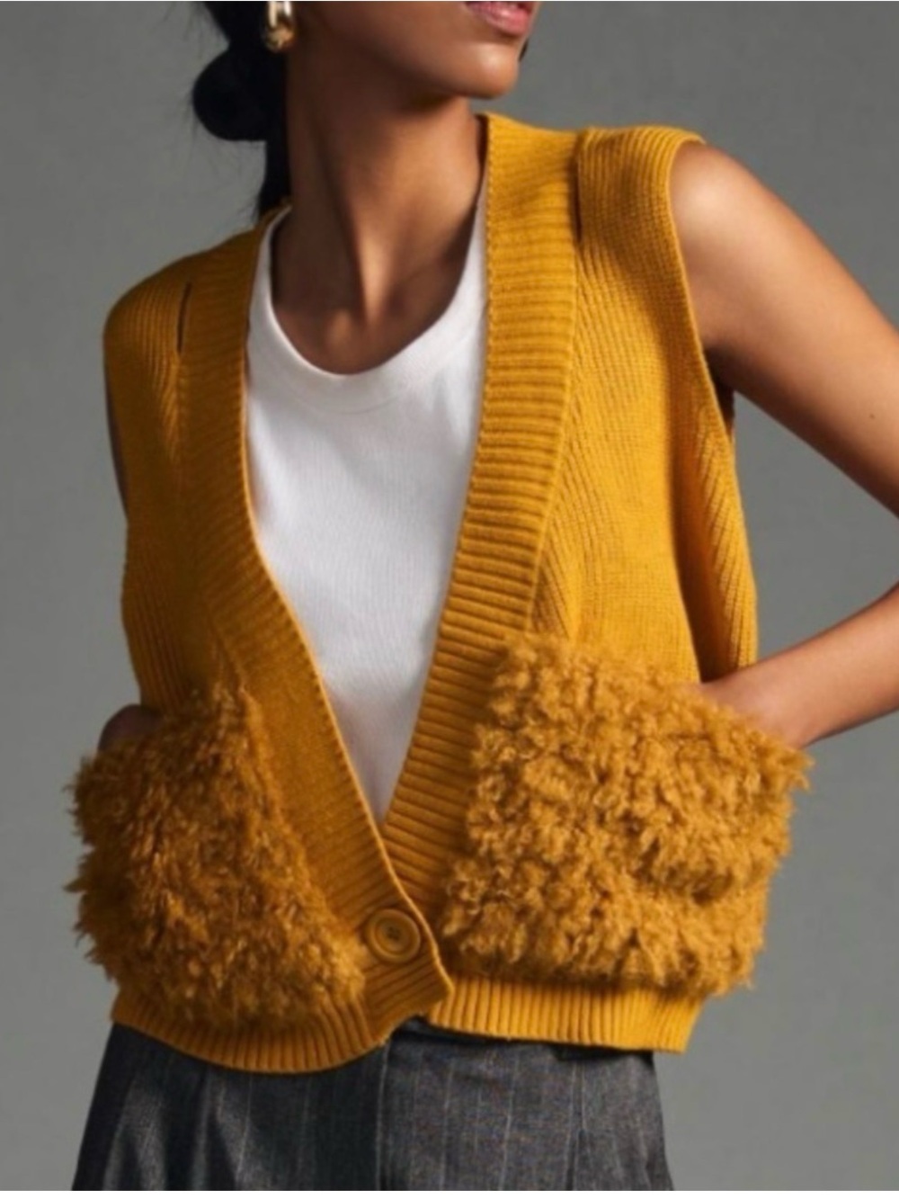 Maeve x Anthropologie Fur Pocket Vest Sleeveless Cardigan Sweater One Size